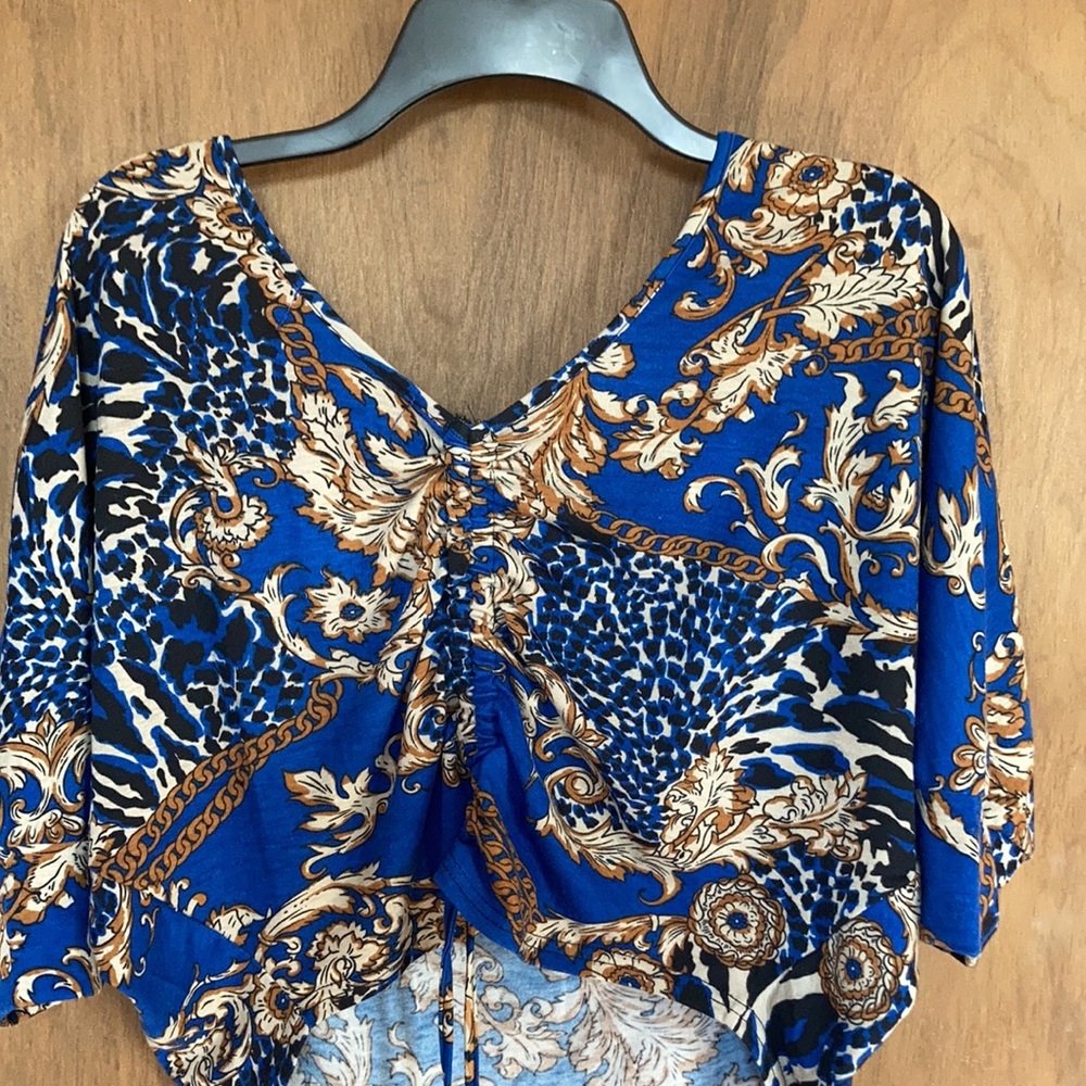 Floral print top boho w stretch adjustable length w/ cinch casual M jrs - Picture 8 of 17